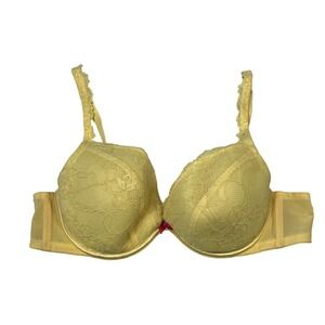 Cacique Yellow Floral Lace Underwire Bra 42B Lightly Padded Adjustable Straps